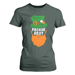 Funny St Patricks Day T Shirt For Women Feckin Eejit Irish Slang Idiot Patty's Day TS02 Dark Forest Green Print Your Wear