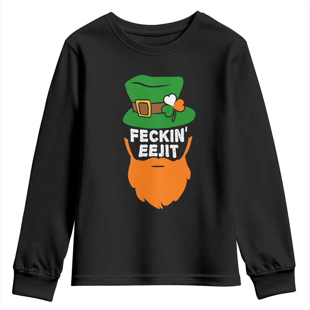 Funny St Patricks Day Youth Sweatshirt Feckin Eejit Irish Slang Idiot Patty's Day TS02 Black Print Your Wear