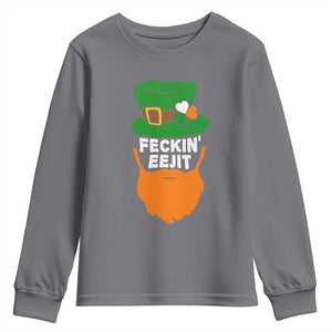 Funny St Patricks Day Youth Sweatshirt Feckin Eejit Irish Slang Idiot Patty's Day TS02 Charcoal Print Your Wear