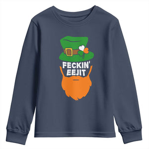 Funny St Patricks Day Youth Sweatshirt Feckin Eejit Irish Slang Idiot Patty's Day TS02 Navy Print Your Wear