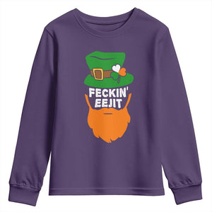 Funny St Patricks Day Youth Sweatshirt Feckin Eejit Irish Slang Idiot Patty's Day TS02 Purple Print Your Wear