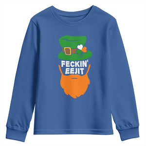 Funny St Patricks Day Youth Sweatshirt Feckin Eejit Irish Slang Idiot Patty's Day TS02 Royal Blue Print Your Wear