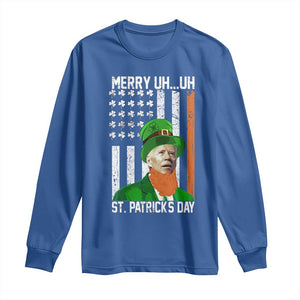 Funny Biden St Patricks Day Long Sleeve Shirt Merry 4th of Saint Patrick Uh Uh Leprechaun American Flag TS02 Royal Blue Print Your Wear