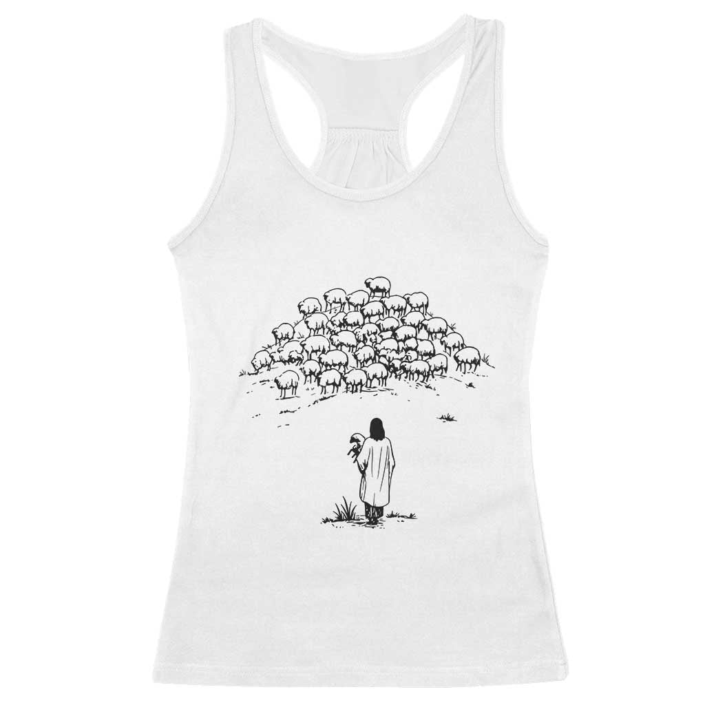 Jesus The Good Shepherd Minimalist Christian Racerback Tank Top Sheep Flock Faith Spiritual Inspirational Gift TS02 White Print Your Wear