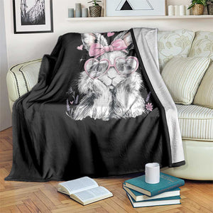 Cute Easter Bunny with Heart Glasses Pink Bow Throw Blanket Adorable Rabbit Love Aesthetic Gift TS02 Print Your Wear