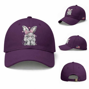 Cute Easter Bunny with Heart Glasses Pink Bow Baseball Cap Adorable Rabbit Love Aesthetic Gift TS02 Baseball Cap Universal Fit Purple Print Your Wear