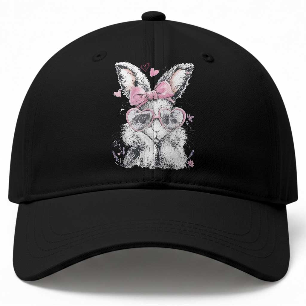 Cute Easter Bunny with Heart Glasses Pink Bow Baseball Cap Adorable Rabbit Love Aesthetic Gift TS02 Print Your Wear
