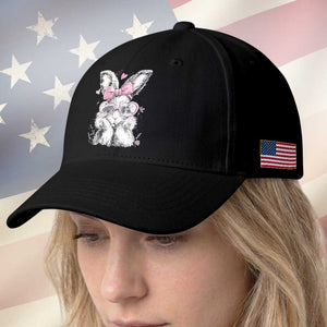 Cute Easter Bunny with Heart Glasses Pink Bow Baseball Cap Adorable Rabbit Love Aesthetic Gift TS02 Print Your Wear