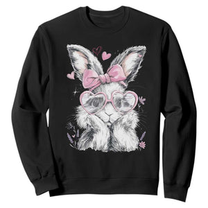 Cute Easter Bunny with Heart Glasses Pink Bow Sweatshirt Adorable Rabbit Love Aesthetic Gift TS02 Black Print Your Wear
