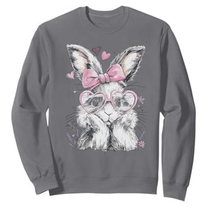 Cute Easter Bunny with Heart Glasses Pink Bow Sweatshirt Adorable Rabbit Love Aesthetic Gift TS02 Charcoal Print Your Wear