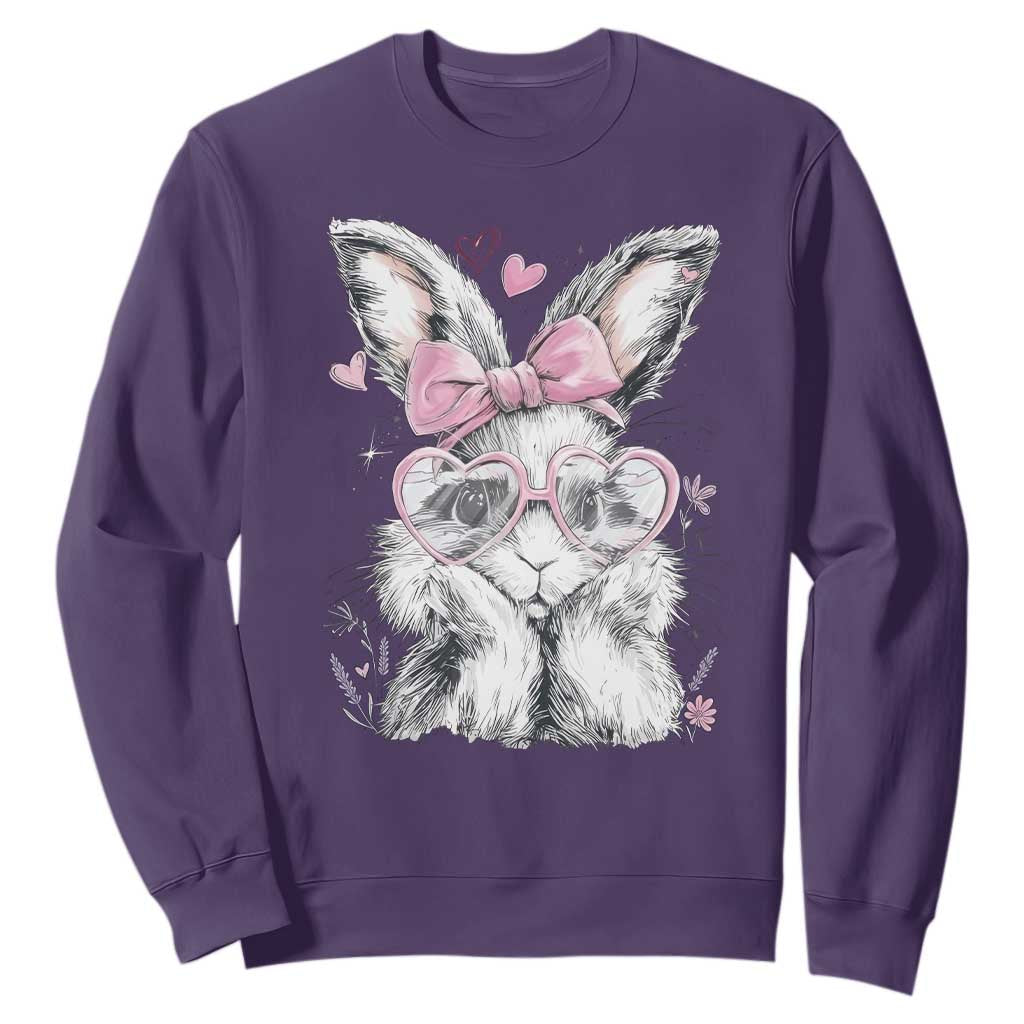 Cute Easter Bunny with Heart Glasses Pink Bow Sweatshirt Adorable Rabbit Love Aesthetic Gift TS02 Purple Print Your Wear