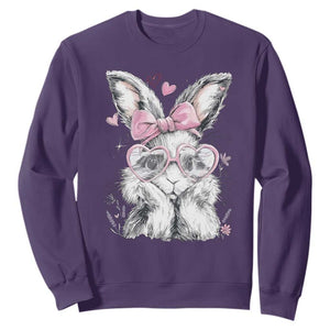 Cute Easter Bunny with Heart Glasses Pink Bow Sweatshirt Adorable Rabbit Love Aesthetic Gift TS02 Purple Print Your Wear