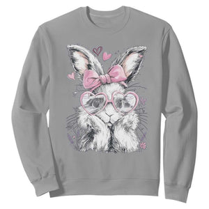 Cute Easter Bunny with Heart Glasses Pink Bow Sweatshirt Adorable Rabbit Love Aesthetic Gift TS02 Sport Gray Print Your Wear