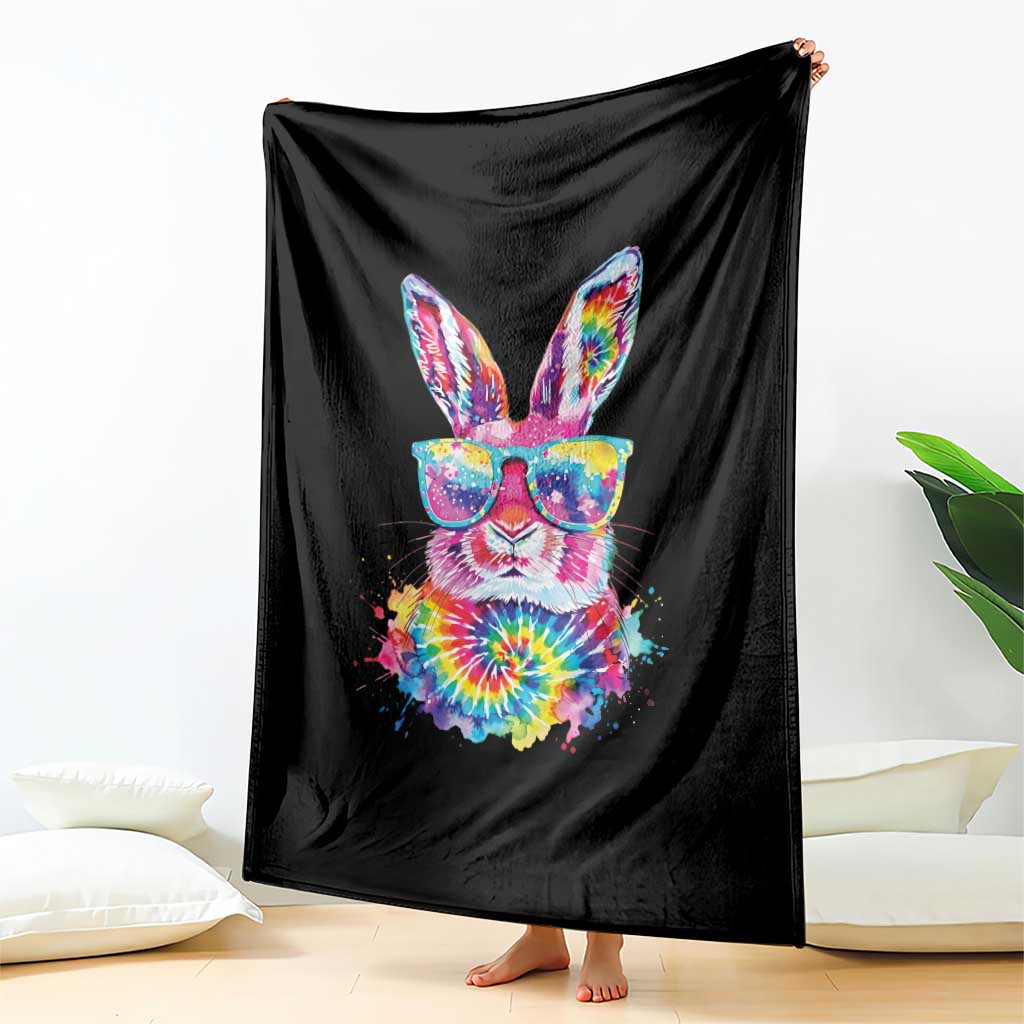 Colorful Tie Dye Bunny with Sunglasses Throw Blanket Cool Easter Rabbit Retro Hippie Vibe Graphic Gift TS02 Print Your Wear