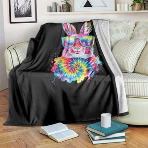 Colorful Tie Dye Bunny with Sunglasses Throw Blanket Cool Easter Rabbit Retro Hippie Vibe Graphic Gift TS02 Print Your Wear