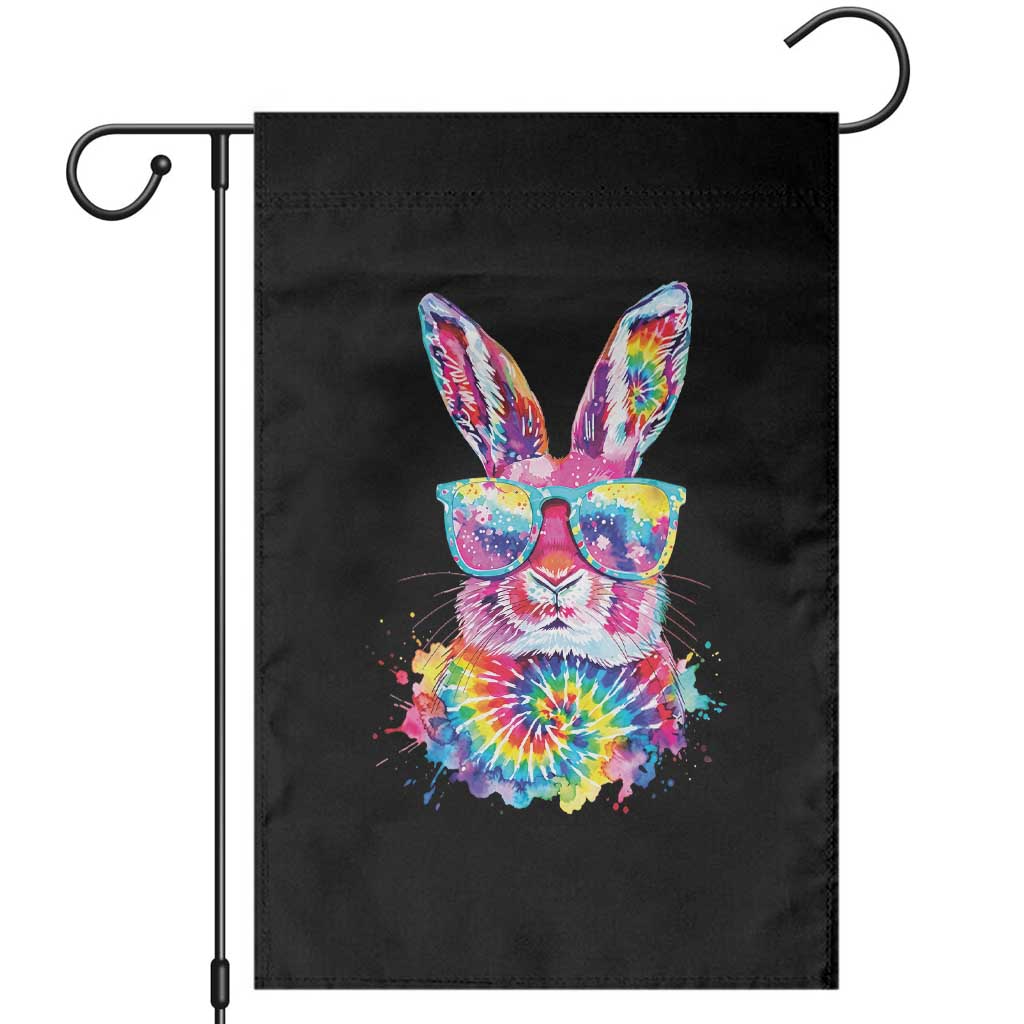 Colorful Tie Dye Bunny with Sunglasses Garden Flag Cool Easter Rabbit Retro Hippie Vibe Graphic Gift TS02 Black Print Your Wear