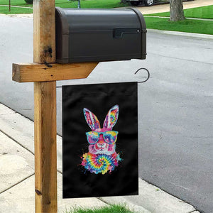 Colorful Tie Dye Bunny with Sunglasses Garden Flag Cool Easter Rabbit Retro Hippie Vibe Graphic Gift TS02 Print Your Wear