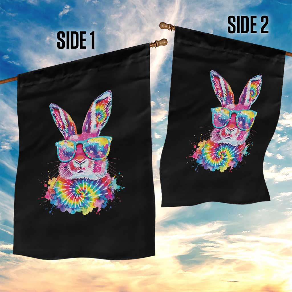 Colorful Tie Dye Bunny with Sunglasses Garden Flag Cool Easter Rabbit Retro Hippie Vibe Graphic Gift TS02 Print Your Wear