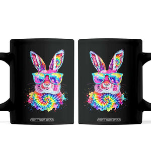 Colorful Tie Dye Bunny with Sunglasses Coffee Mug Cool Easter Rabbit Retro Hippie Vibe Graphic Gift TS02 Black Print Your Wear