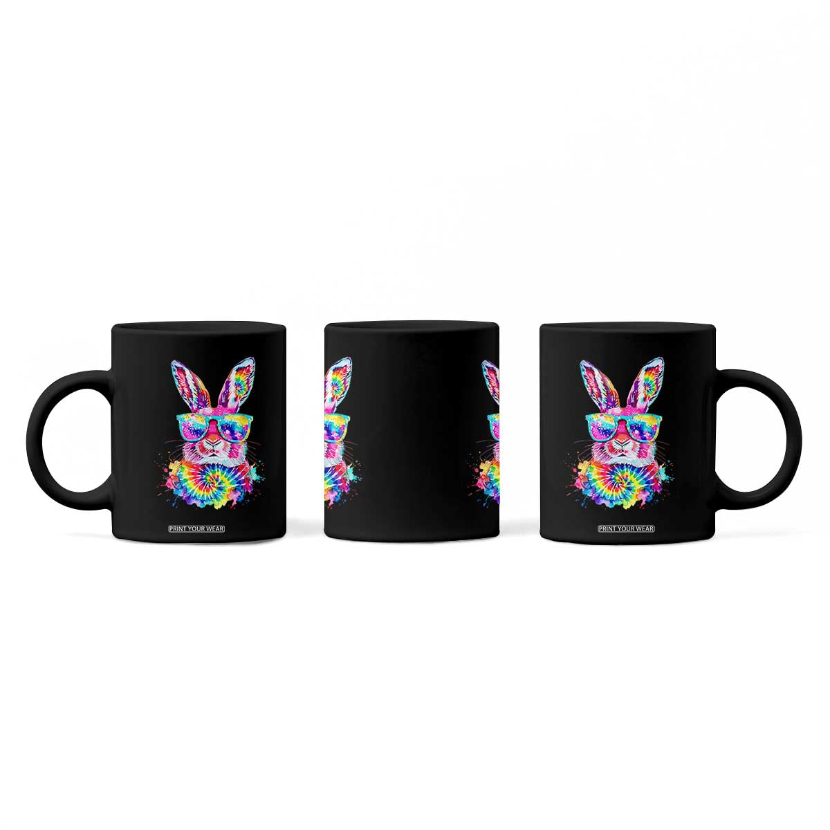 Colorful Tie Dye Bunny with Sunglasses Coffee Mug Cool Easter Rabbit Retro Hippie Vibe Graphic Gift TS02 Print Your Wear