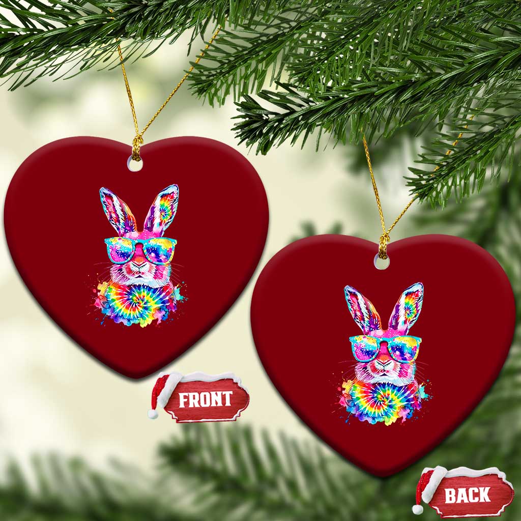 Colorful Tie Dye Bunny with Sunglasses Ceramic Ornament Cool Easter Rabbit Retro Hippie Vibe Graphic Gift TS02 Print Your Wear