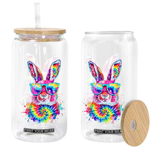 Colorful Tie Dye Bunny with Sunglasses Glass Can Cool Easter Rabbit Retro Hippie Vibe Graphic Gift TS02 Print Your Wear