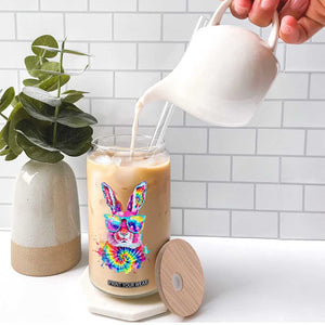 Colorful Tie Dye Bunny with Sunglasses Glass Can Cool Easter Rabbit Retro Hippie Vibe Graphic Gift TS02 Print Your Wear