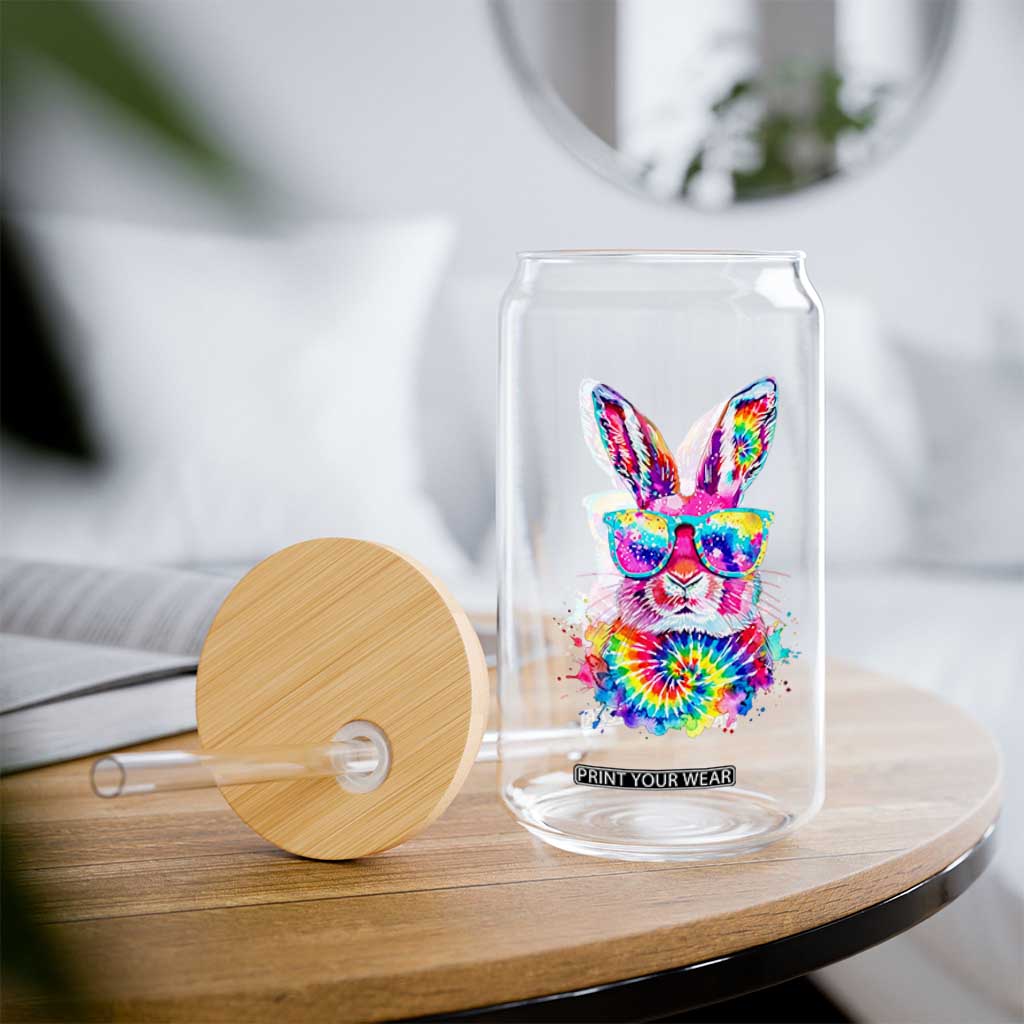 Colorful Tie Dye Bunny with Sunglasses Glass Can Cool Easter Rabbit Retro Hippie Vibe Graphic Gift TS02 Print Your Wear