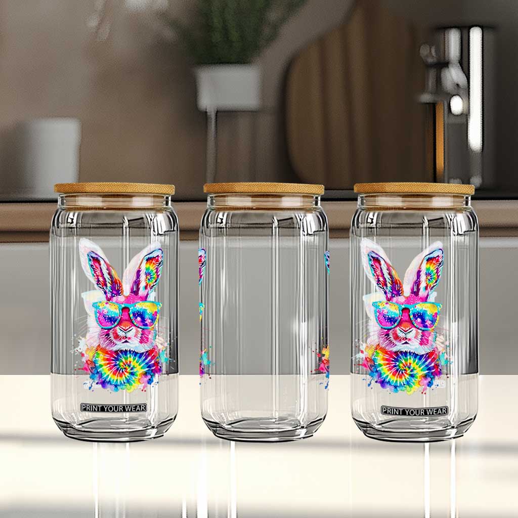 Colorful Tie Dye Bunny with Sunglasses Glass Can Cool Easter Rabbit Retro Hippie Vibe Graphic Gift TS02 Print Your Wear