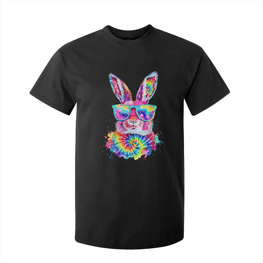 Colorful Tie Dye Bunny with Sunglasses T Shirt For Kid Cool Easter Rabbit Retro Hippie Vibe Graphic Gift TS02 Black Print Your Wear