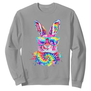 Colorful Tie Dye Bunny with Sunglasses Sweatshirt Cool Easter Rabbit Retro Hippie Vibe Graphic Gift TS02 Sport Gray Print Your Wear