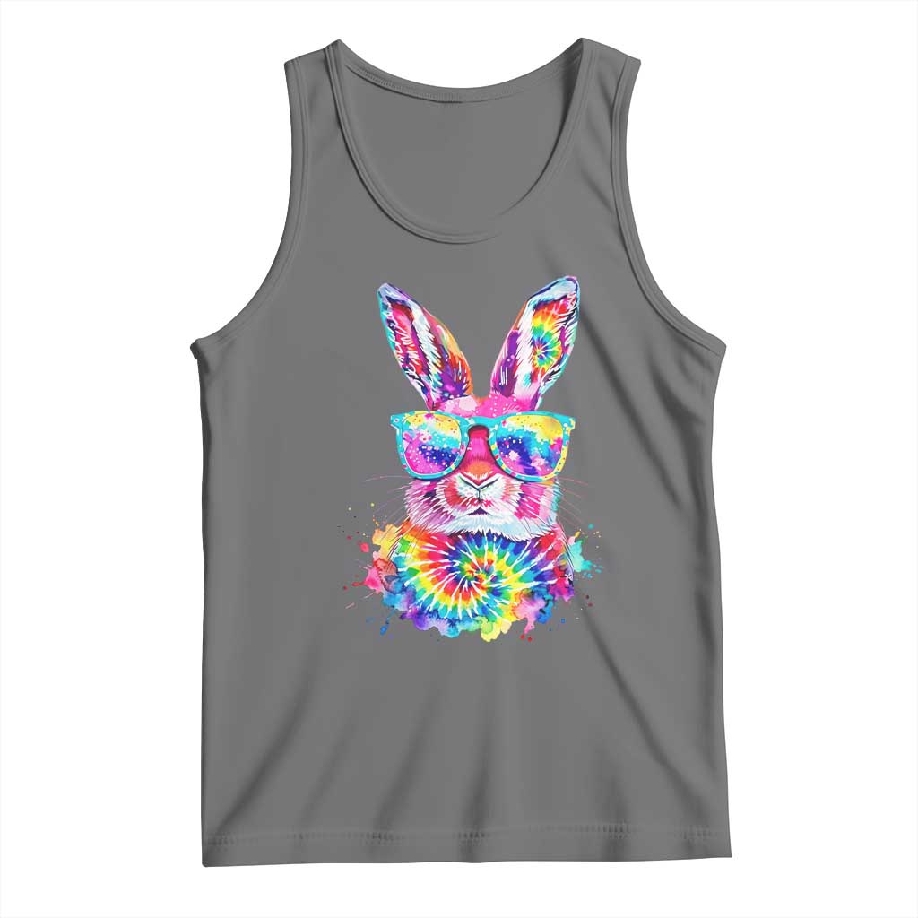 Colorful Tie Dye Bunny with Sunglasses Tank Top Cool Easter Rabbit Retro Hippie Vibe Graphic Gift TS02 Black Heather Print Your Wear