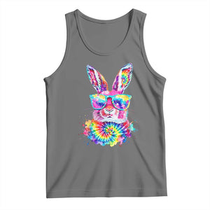 Colorful Tie Dye Bunny with Sunglasses Tank Top Cool Easter Rabbit Retro Hippie Vibe Graphic Gift TS02 Black Heather Print Your Wear