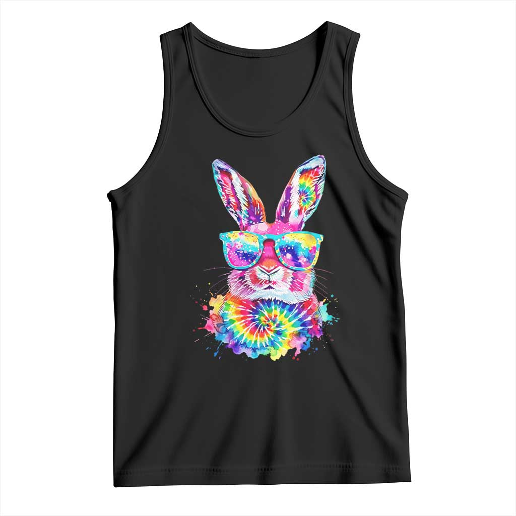 Colorful Tie Dye Bunny with Sunglasses Tank Top Cool Easter Rabbit Retro Hippie Vibe Graphic Gift TS02 Black Print Your Wear