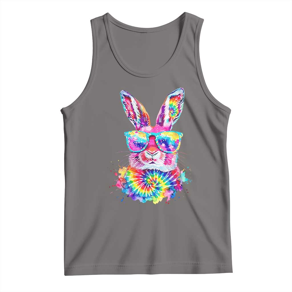 Colorful Tie Dye Bunny with Sunglasses Tank Top Cool Easter Rabbit Retro Hippie Vibe Graphic Gift TS02 Deep Heather Print Your Wear