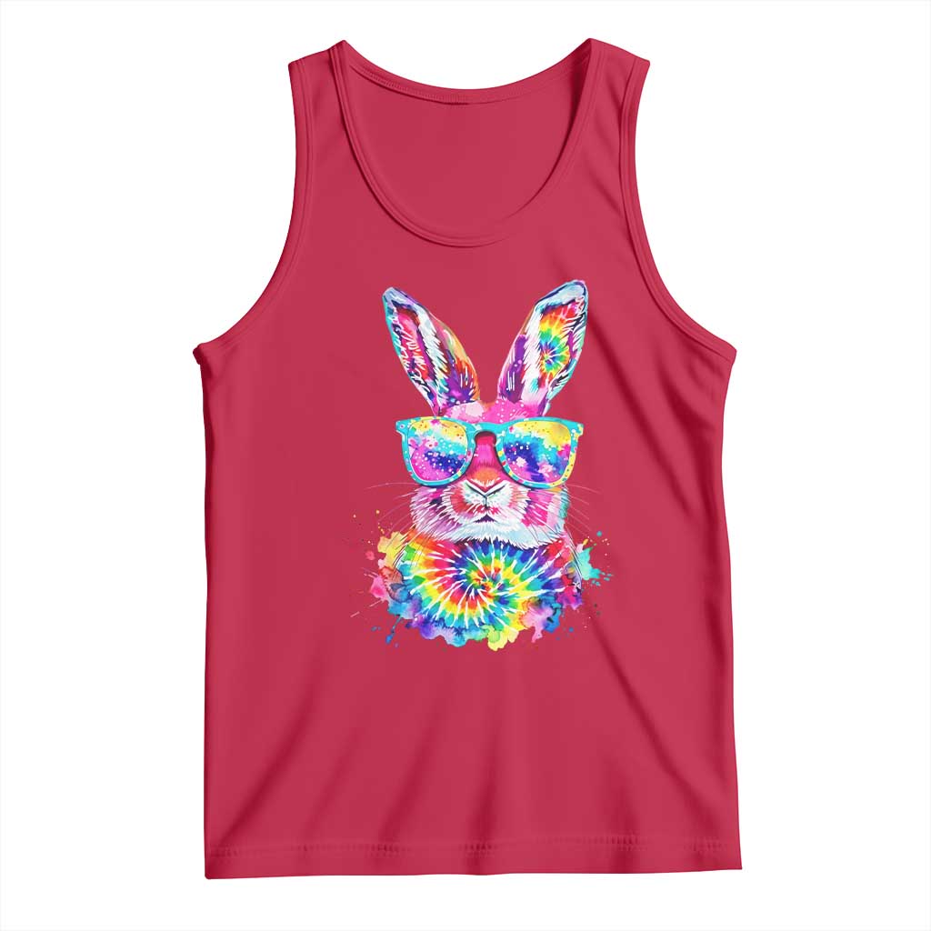 Colorful Tie Dye Bunny with Sunglasses Tank Top Cool Easter Rabbit Retro Hippie Vibe Graphic Gift TS02 Red Print Your Wear