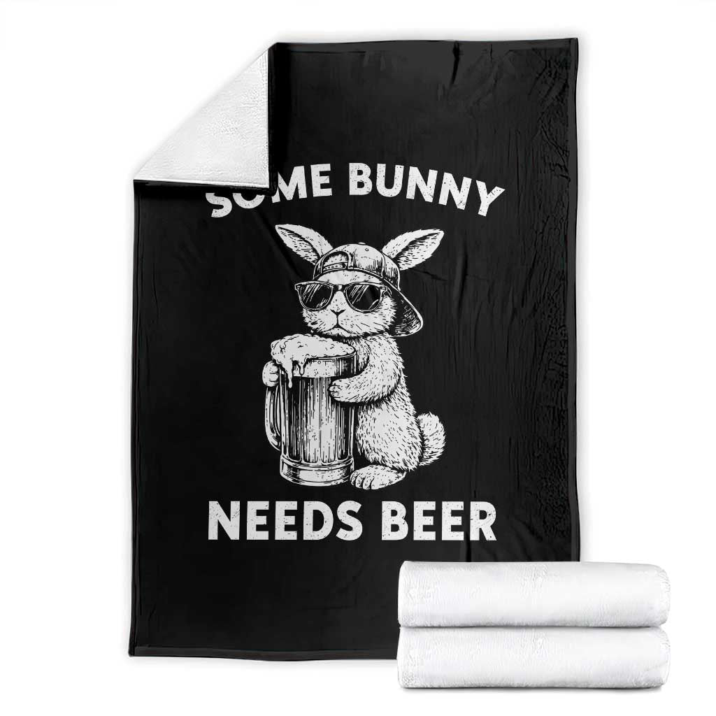 Some Bunny Needs Beer Funny Easter Drinking Humor Throw Blanket Cool Rabbit with Sunglasses Graphic Gift TS02 Black Print Your Wear