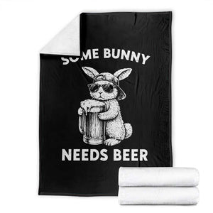 Some Bunny Needs Beer Funny Easter Drinking Humor Throw Blanket Cool Rabbit with Sunglasses Graphic Gift TS02 Black Print Your Wear