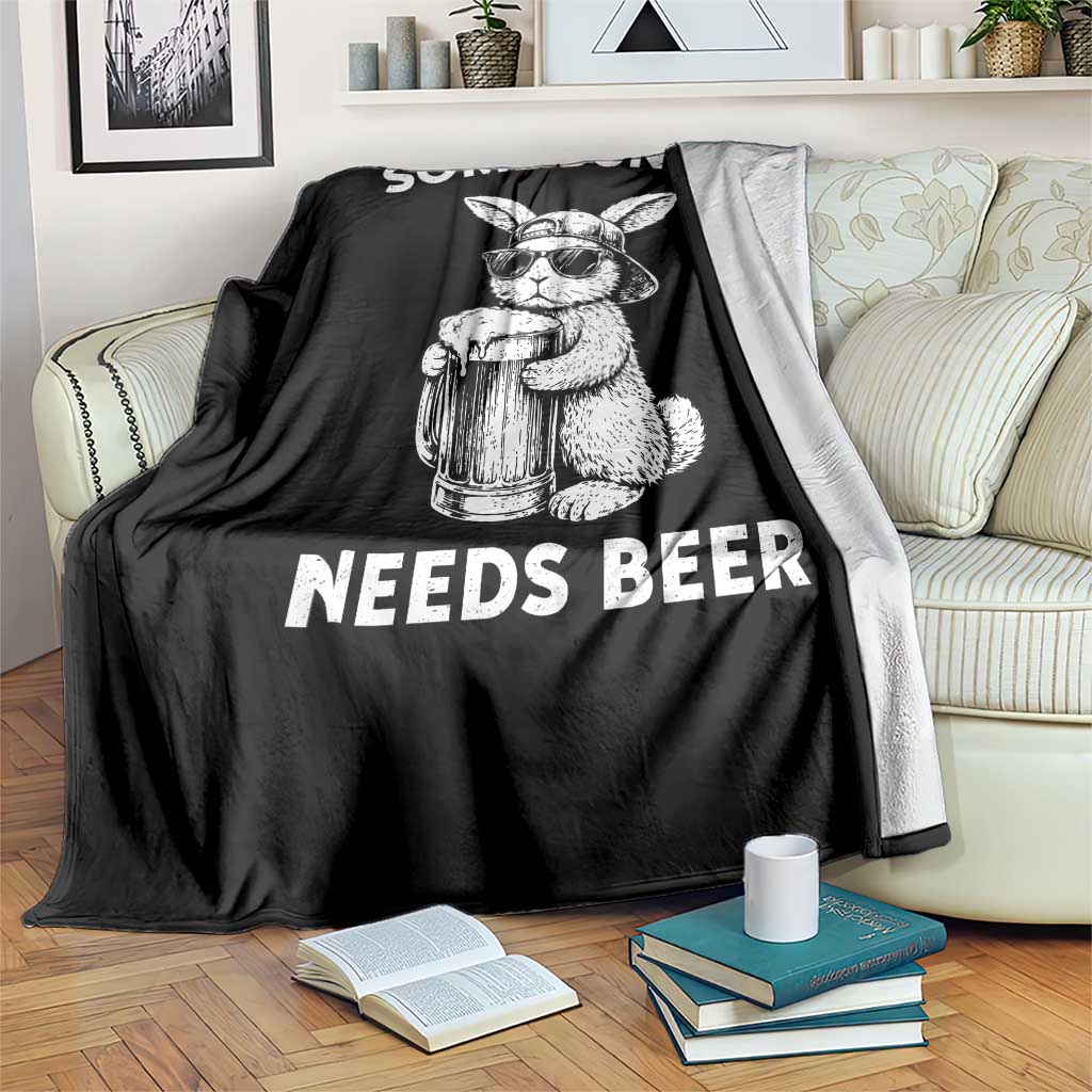 Some Bunny Needs Beer Funny Easter Drinking Humor Throw Blanket Cool Rabbit with Sunglasses Graphic Gift TS02 Print Your Wear