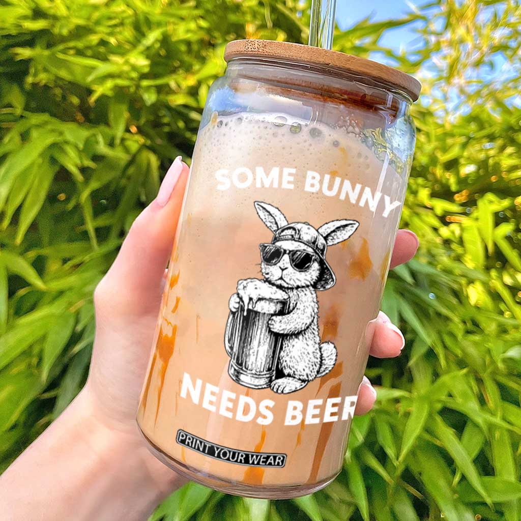 Some Bunny Needs Beer Funny Easter Drinking Humor Glass Can Cool Rabbit with Sunglasses Graphic Gift TS02 Black Print Your Wear