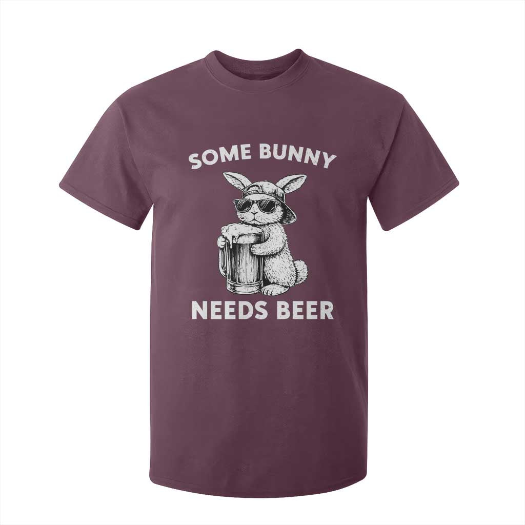 Some Bunny Needs Beer Funny Easter Drinking Humor T Shirt For Kid Cool Rabbit with Sunglasses Graphic Gift TS02 Maroon Print Your Wear
