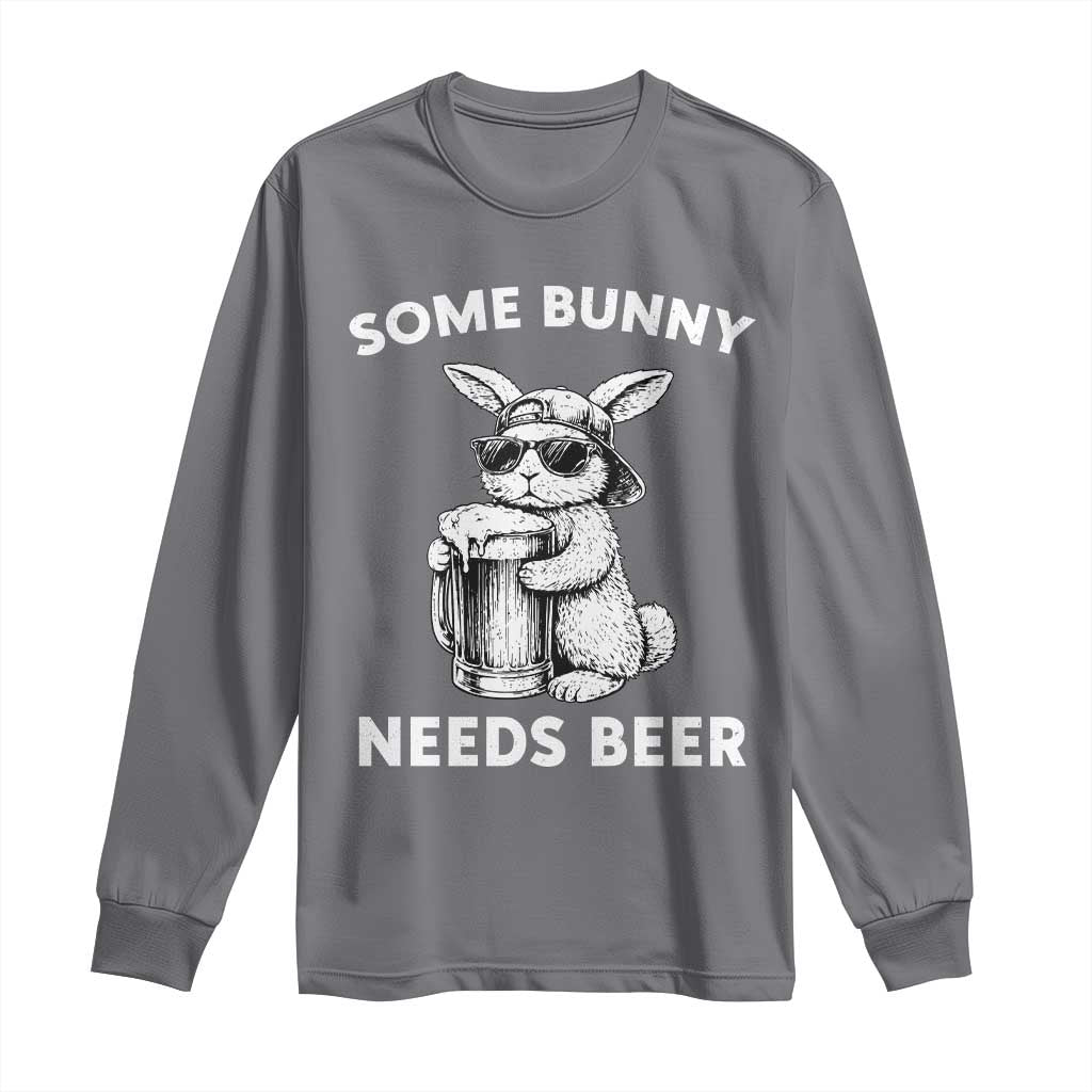 Some Bunny Needs Beer Funny Easter Drinking Humor Long Sleeve Shirt Cool Rabbit with Sunglasses Graphic Gift TS02 Charcoal Print Your Wear