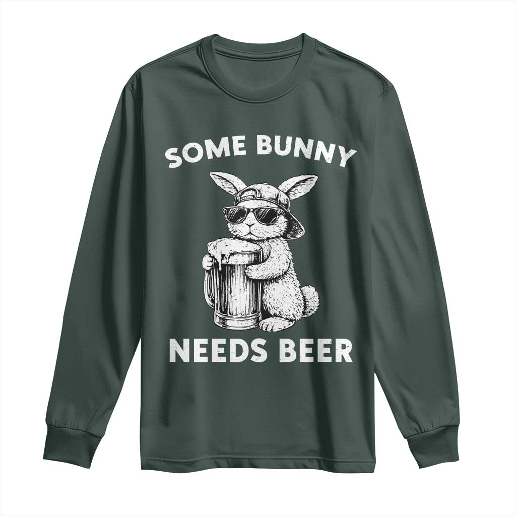 Some Bunny Needs Beer Funny Easter Drinking Humor Long Sleeve Shirt Cool Rabbit with Sunglasses Graphic Gift TS02 Dark Forest Green Print Your Wear