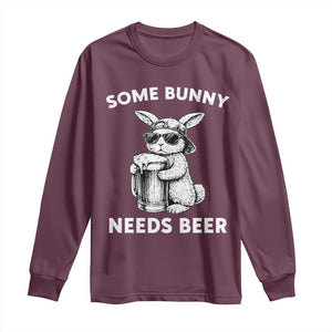 Some Bunny Needs Beer Funny Easter Drinking Humor Long Sleeve Shirt Cool Rabbit with Sunglasses Graphic Gift TS02 Maroon Print Your Wear