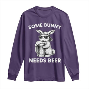 Some Bunny Needs Beer Funny Easter Drinking Humor Long Sleeve Shirt Cool Rabbit with Sunglasses Graphic Gift TS02 Purple Print Your Wear