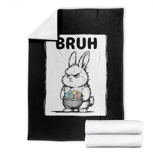 Bruh Angry Easter Bunny with Eggs Basket Throw Blanket Funny Rabbit Meme Humor Graphic Gift TS02 Black Print Your Wear