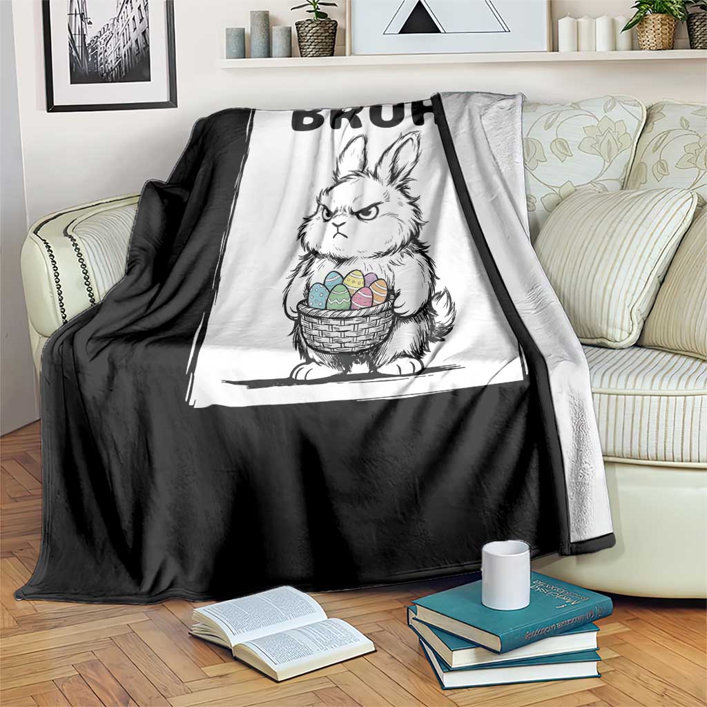 Bruh Angry Easter Bunny with Eggs Basket Throw Blanket Funny Rabbit Meme Humor Graphic Gift TS02 Print Your Wear