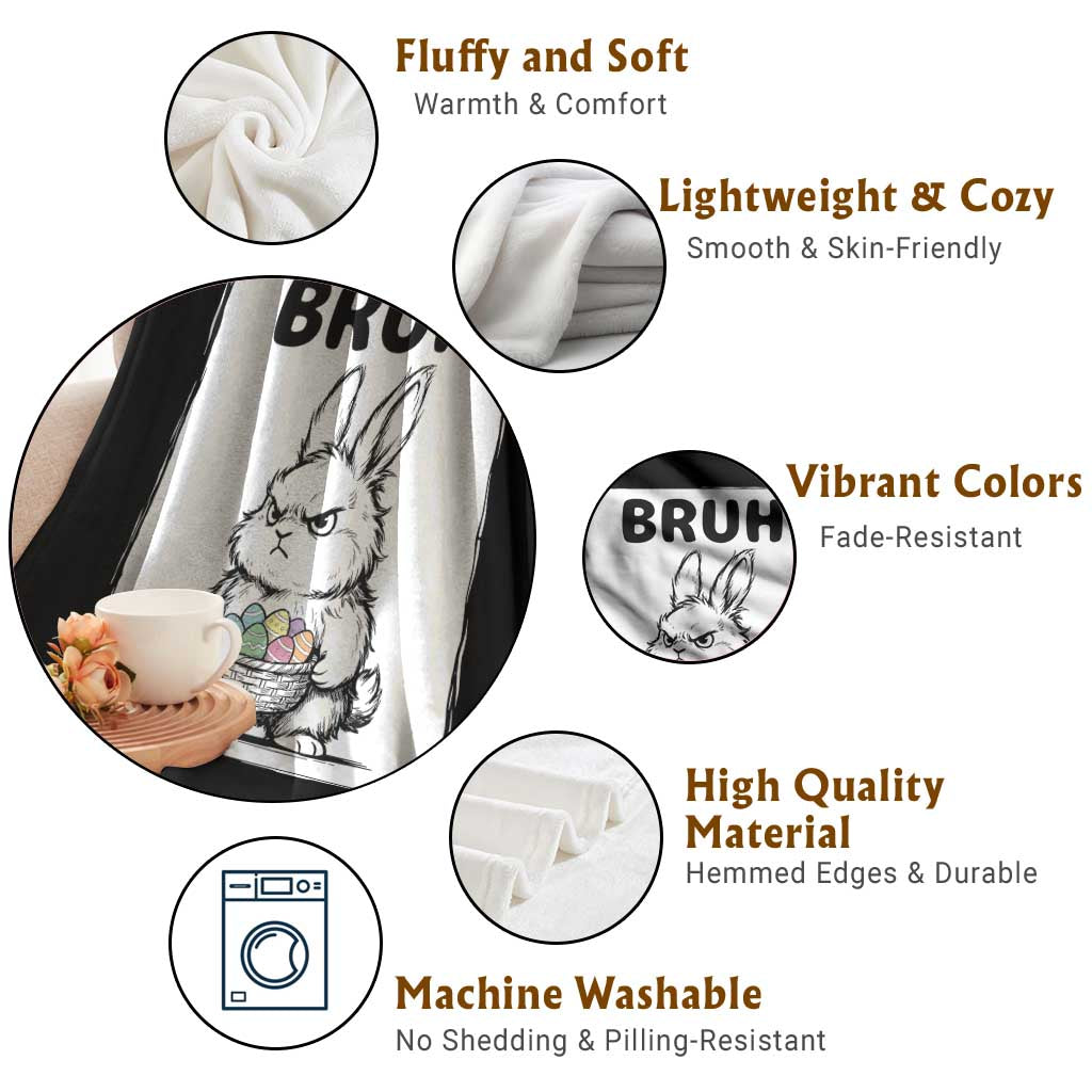 Bruh Angry Easter Bunny with Eggs Basket Throw Blanket Funny Rabbit Meme Humor Graphic Gift TS02 Print Your Wear