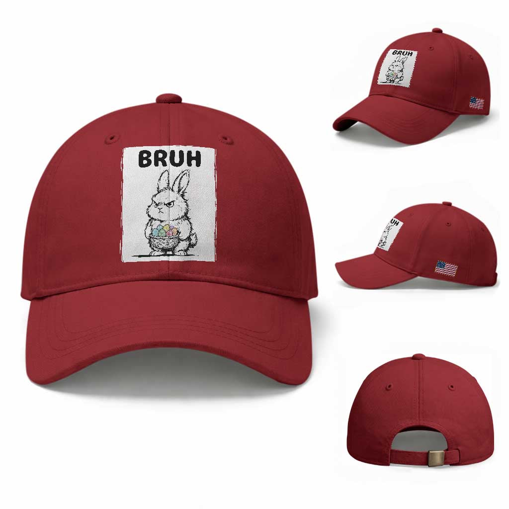Bruh Angry Easter Bunny with Eggs Basket Baseball Cap Funny Rabbit Meme Humor Graphic Gift TS02 Baseball Cap Universal Fit Cherry Red Print Your Wear