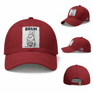 Bruh Angry Easter Bunny with Eggs Basket Baseball Cap Funny Rabbit Meme Humor Graphic Gift TS02 Baseball Cap Universal Fit Cherry Red Print Your Wear